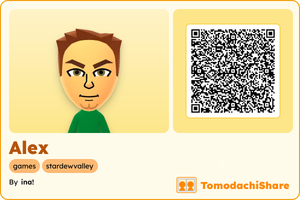 Alex, a male Mii  with tags: games, stardewvalley