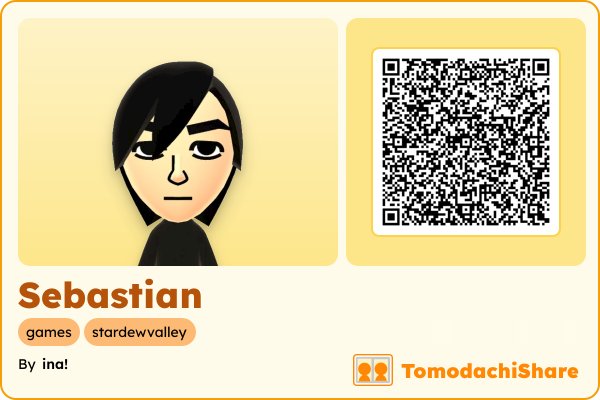 Sebastian, a male Mii  with tags: games, stardewvalley