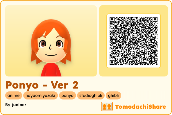 Ponyo - Ver 2, a female Mii  with tags: anime, hayaomiyazaki, ponyo, studioghibli, ghibli