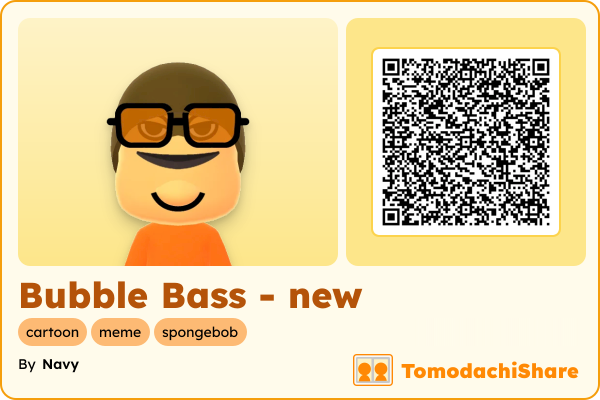Bubble Bass - new, a male Mii  with tags: cartoon, meme, spongebob