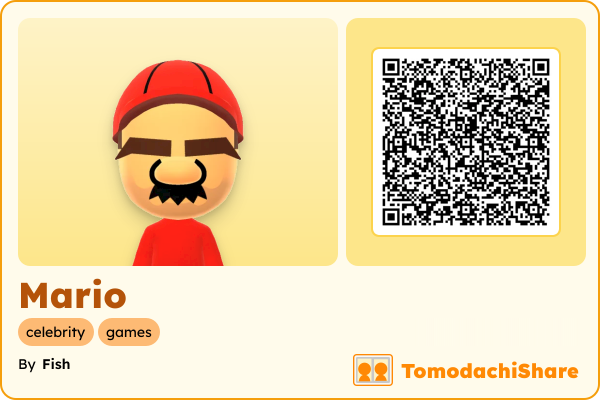 Mario, a male Mii  with tags: celebrity, games