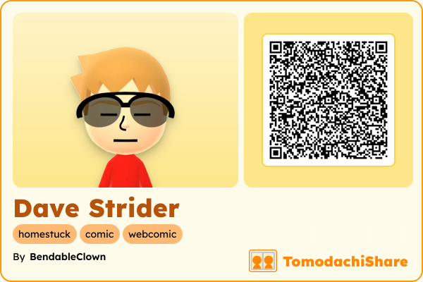 Dave Strider, a male Mii  with tags: homestuck, comic, webcomic