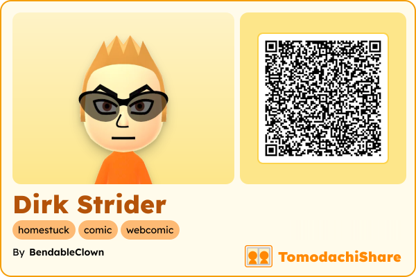 Dirk Strider, a male Mii  with tags: homestuck, comic, webcomic
