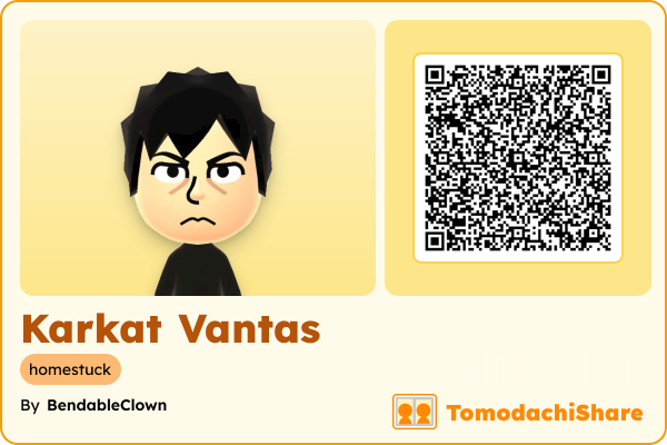 Karkat Vantas, a female Mii  with tags: homestuck