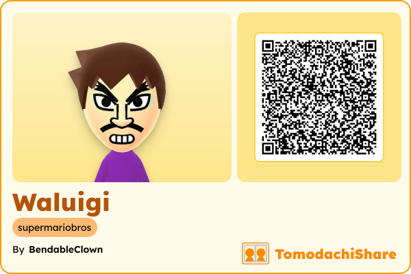 Waluigi, a male Mii  with tags: supermariobros