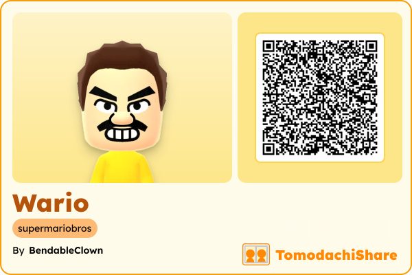 Wario, a male Mii  with tags: supermariobros