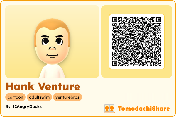 Hank Venture, a male Mii  with tags: cartoon, adultswim, venturebros