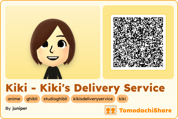 Kiki - Kiki's Delivery Service, a female Mii  with tags: anime, ghibli, studioghibli, kikisdeliveryservice, kiki