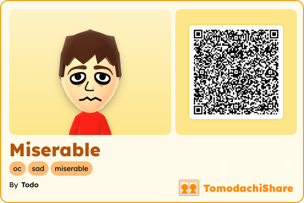 Miserable, a male Mii  with tags: oc, sad, miserable
