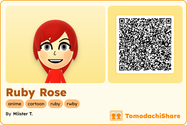 Ruby Rose, a female Mii  with tags: anime, cartoon, ruby, rwby