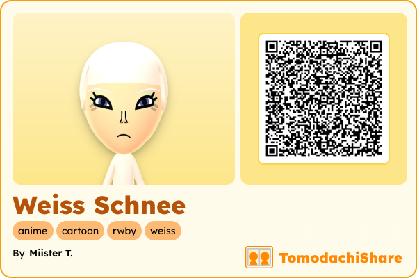 Weiss Schnee, a female Mii  with tags: anime, cartoon, rwby, weiss