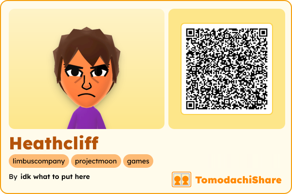 Heathcliff, a male Mii  with tags: limbuscompany, projectmoon, games