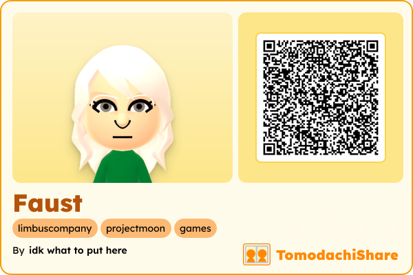 Faust, a female Mii  with tags: limbuscompany, projectmoon, games