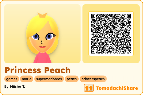 Princess Peach, a female Mii  with tags: games, mario, supermariobros, peach, princesspeach