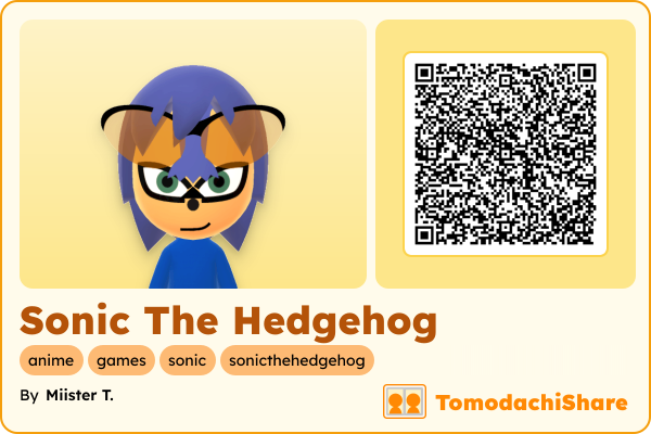 Sonic The Hedgehog, a male Mii  with tags: anime, games, sonic, sonicthehedgehog