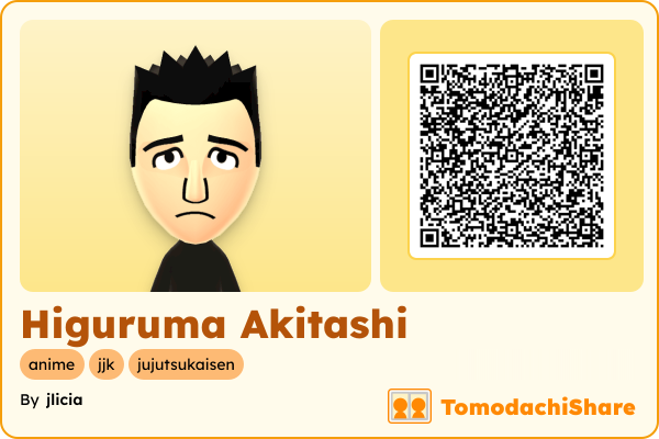 Higuruma Akitashi, a male Mii  with tags: anime, jjk, jujutsukaisen