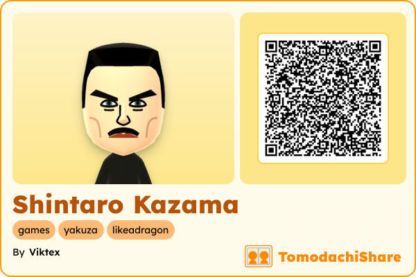 Shintaro Kazama, a male Mii  with tags: games, yakuza, likeadragon
