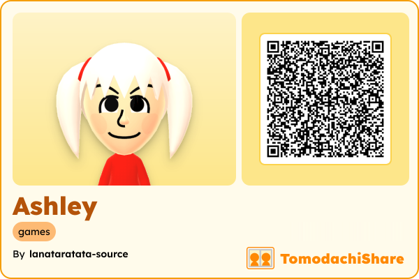 Ashley, a female Mii  with tags: games