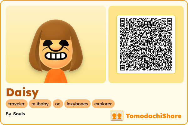 Daisy, a female Mii  with tags: traveler, miibaby, oc, lazybones, explorer