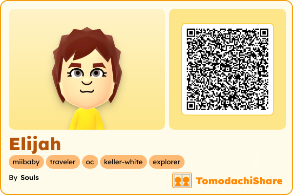 Elijah, a male Mii  with tags: miibaby, traveler, oc, keller-white, explorer