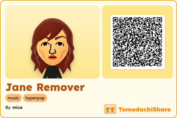 Jane Remover, a female Mii  with tags: music, hyperpop