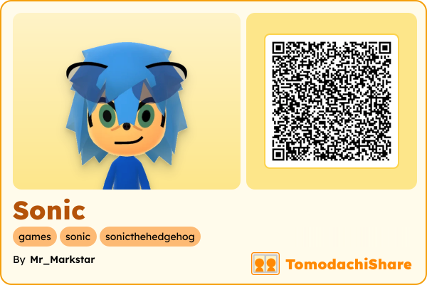 Sonic, a male Mii  with tags: games, sonic, sonicthehedgehog