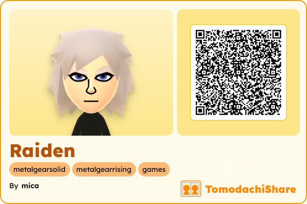 Raiden, a male Mii  with tags: metalgearsolid, metalgearrising, games