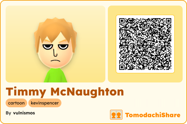 Timmy McNaughton, a male Mii  with tags: cartoon, kevinspencer