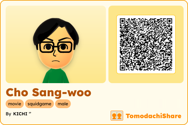 Cho Sang-woo, a male Mii  with tags: movie, squidgame, male