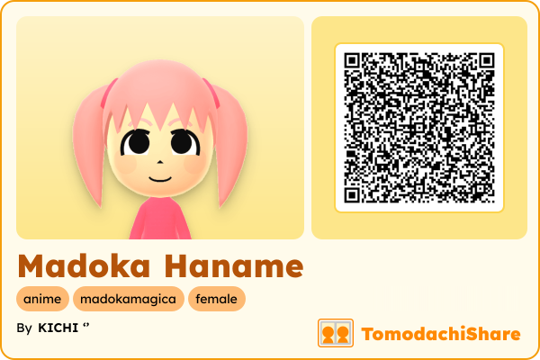 Madoka Haname, a female Mii  with tags: anime, madokamagica, female