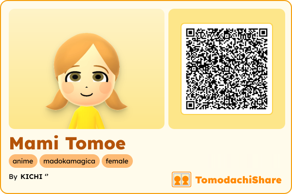 Mami Tomoe, a female Mii  with tags: anime, madokamagica, female