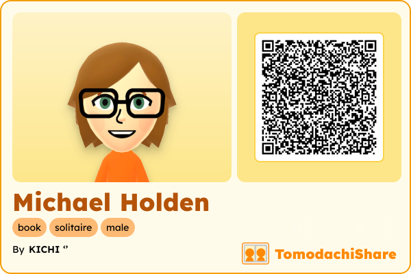 Michael Holden, a male Mii  with tags: book, solitaire, male