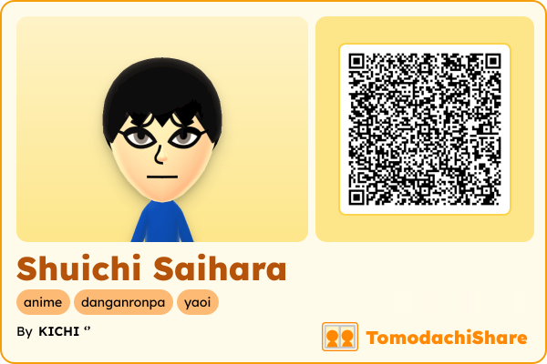 Shuichi Saihara, a female Mii  with tags: anime, danganronpa, yaoi