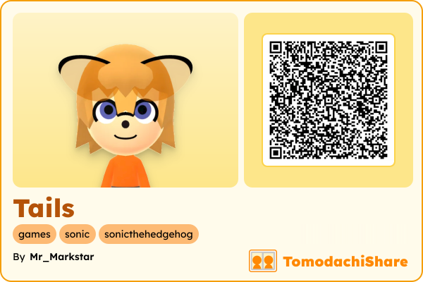 Tails, a male Mii  with tags: games, sonic, sonicthehedgehog