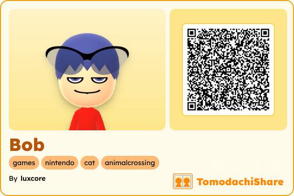 Bob, a male Mii  with tags: games, nintendo, cat, animalcrossing