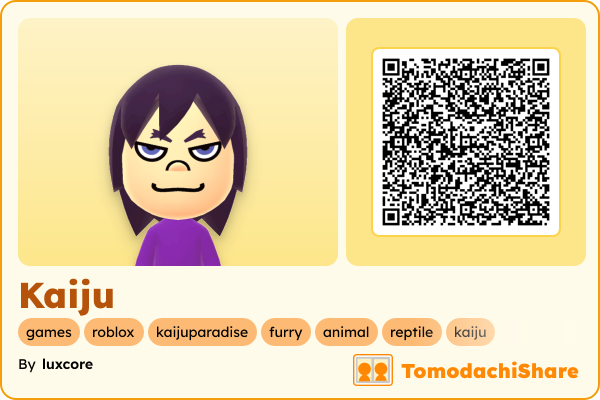 Kaiju, a male Mii  with tags: games, roblox, kaijuparadise, furry, animal, reptile, kaiju