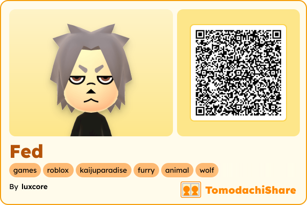 Fed, a male Mii  with tags: games, roblox, kaijuparadise, furry, animal, wolf