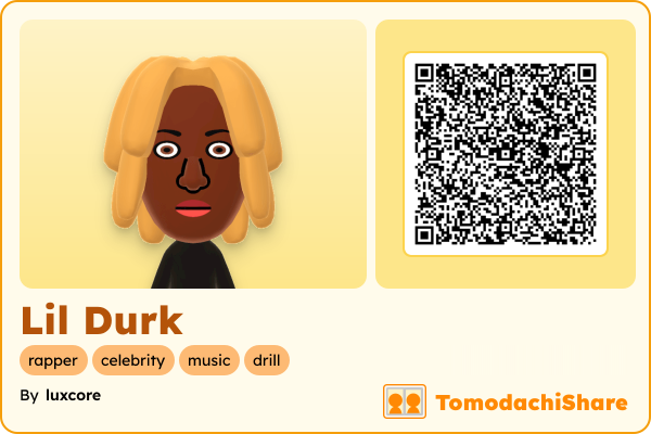 Lil Durk, a male Mii  with tags: rapper, celebrity, music, drill