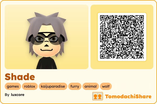Shade, a male Mii  with tags: games, roblox, kaijuparadise, furry, animal, wolf