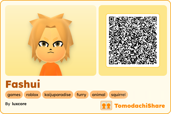 Fashui, a male Mii  with tags: games, roblox, kaijuparadise, furry, animal, squirrel