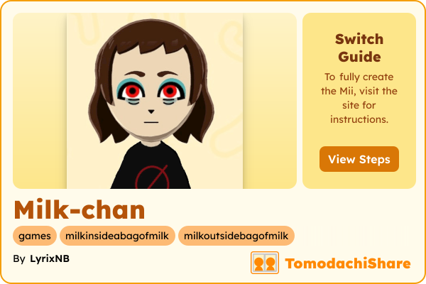 Milk-chan, a female Mii  with tags: games, milkinsideabagofmilk, milkoutsidebagofmilk