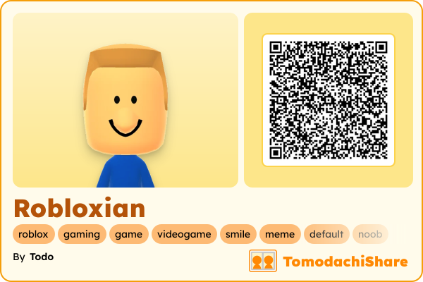Robloxian, a male Mii  with tags: roblox, gaming, game, videogame, smile, meme, default, noob