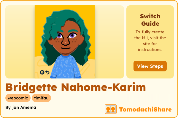 Bridgette Nahome-Karim, a female Mii  with tags: webcomic, timifau