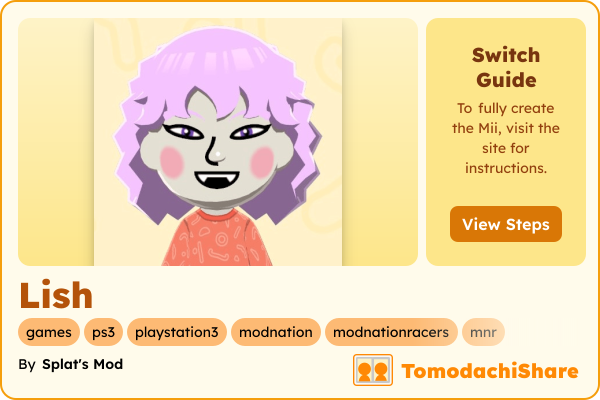 Lish, a female Mii  with tags: games, ps3, playstation3, modnation, modnationracers, mnr
