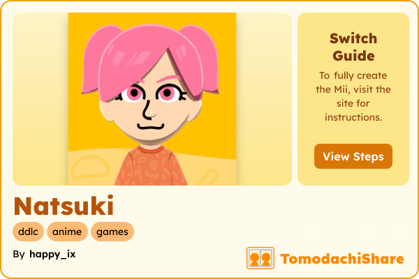 Natsuki, a female Mii  with tags: ddlc, anime, games