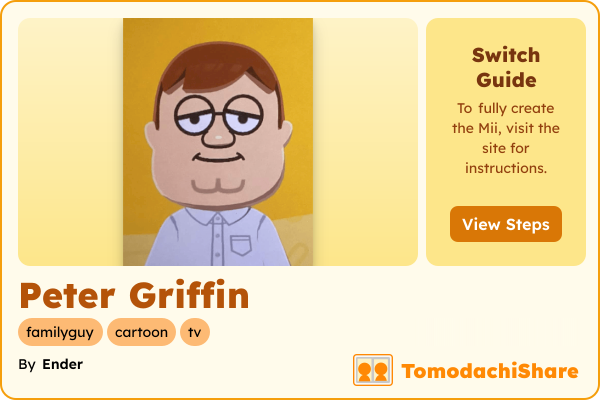 Peter Griffin, a male Mii  with tags: familyguy, cartoon, tv