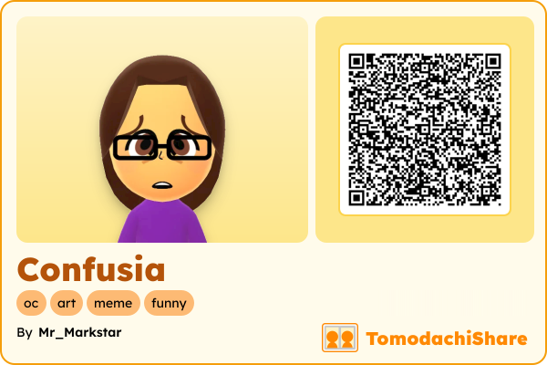 Confusia, a female Mii  with tags: oc, art, meme, funny