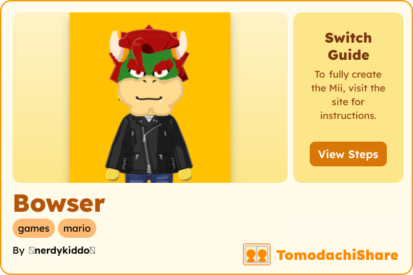 Bowser, a male Mii  with tags: games, mario