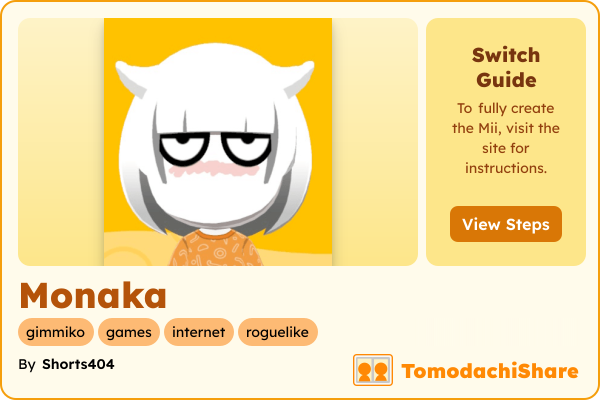 Monaka, a female Mii  with tags: gimmiko, games, internet, roguelike