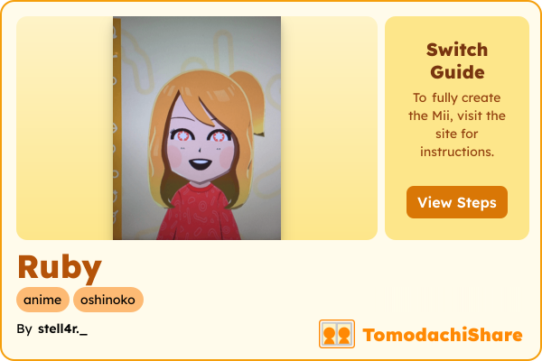 Ruby, a female Mii  with tags: anime, oshinoko